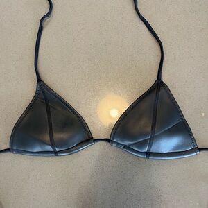 TRIANGL black neoprene bikini top (faux leather effect)